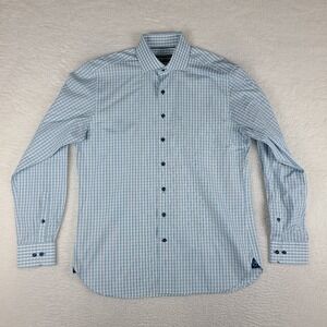 Hammer Made Dress Shirt Mens 16.5/42 Blue White Plaid Italian Fabric Button Up